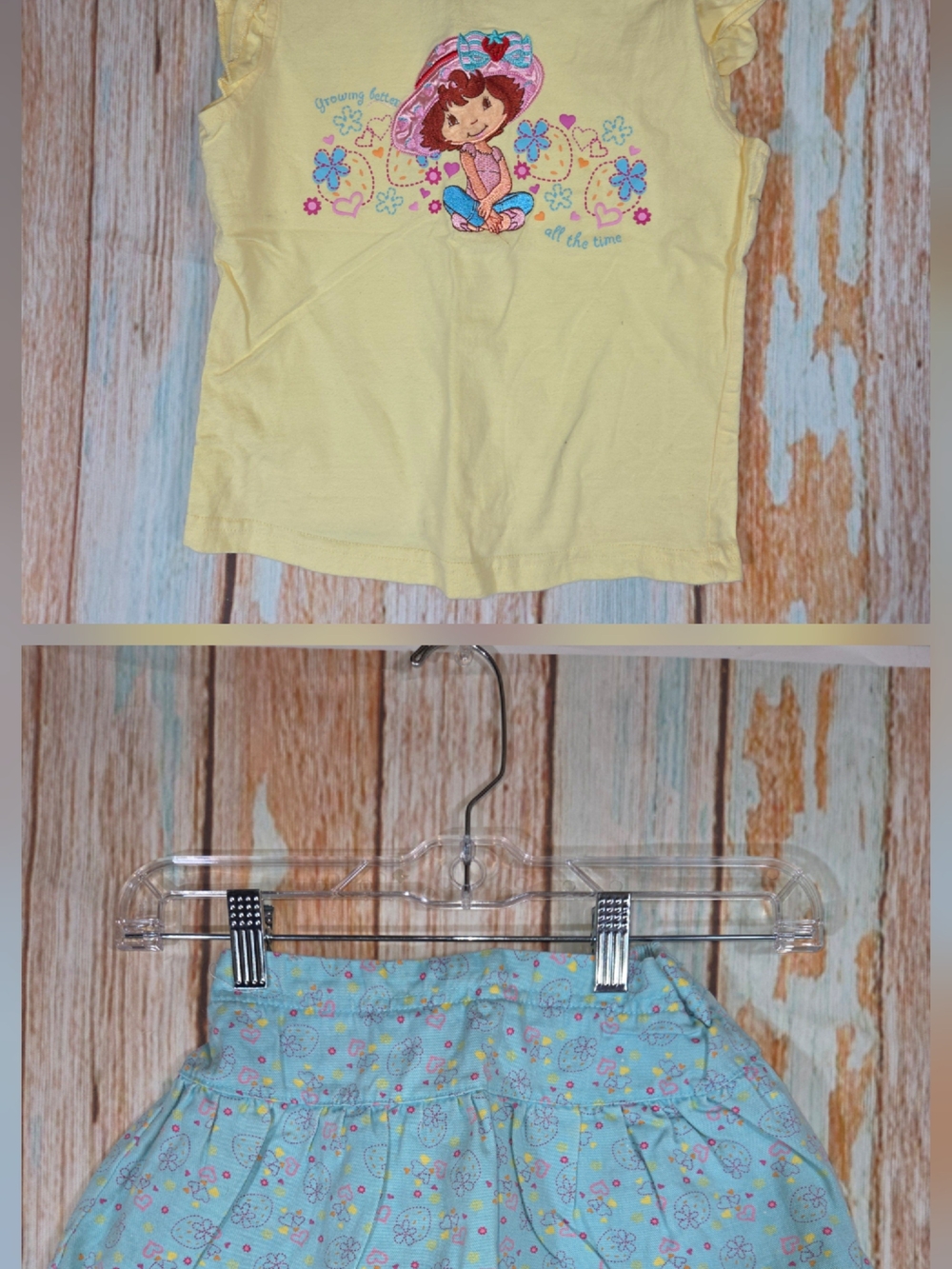 Strawberry Shortcake Y2k Yellow Ruffle Sleeve Top for Kids W/strawberry Skort. 6